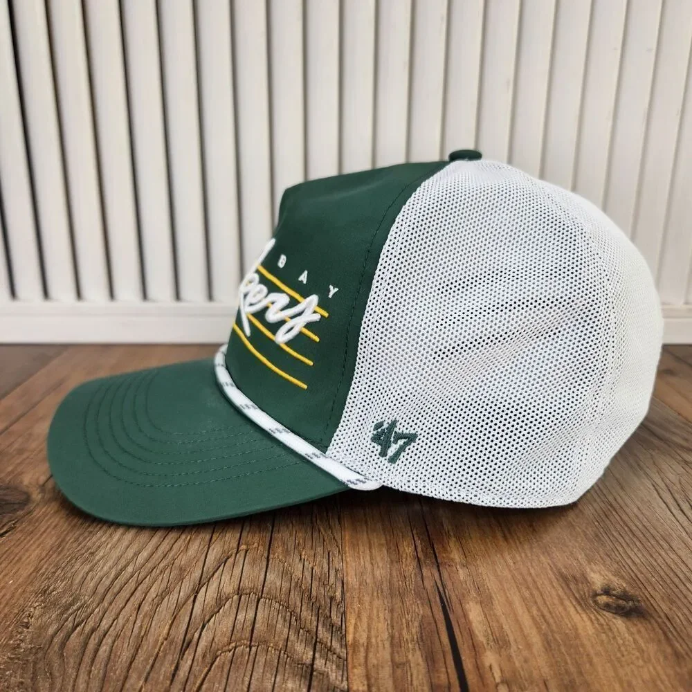 '47 Hitch Green Bay Packers Downburst Script Trucker Hat Green Snapback Rope Cap